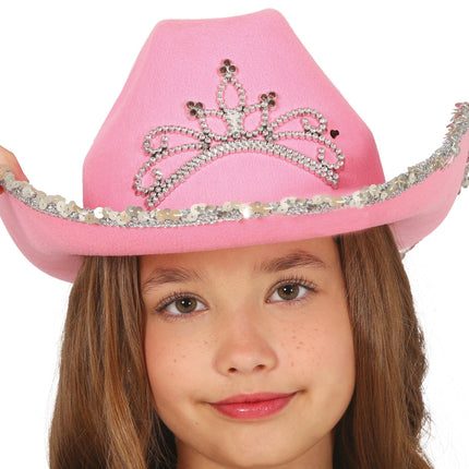 Sombrero vaquero de fieltro rosa, niños