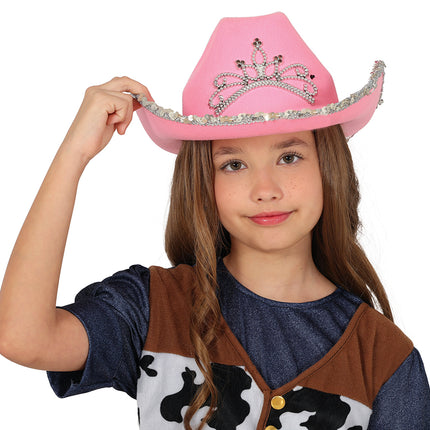 Sombrero vaquero de fieltro rosa, niños