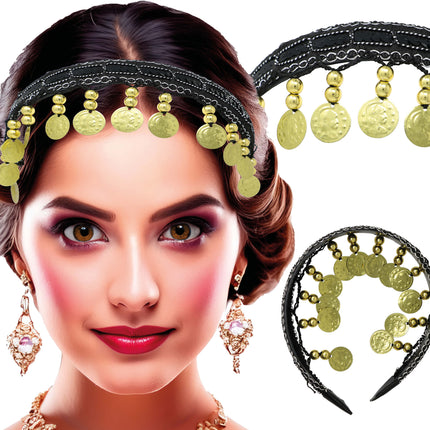 Diadema con monedas de oro negro, adultos