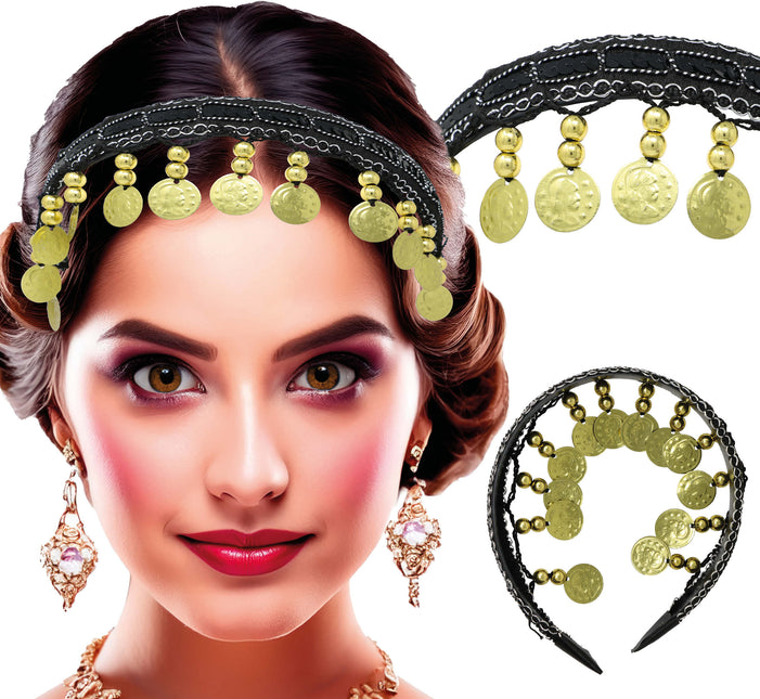 Diadema con monedas de oro negro, adultos