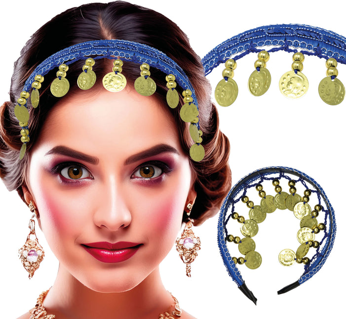 Diadema con monedas de oro azul oscuro, adultos