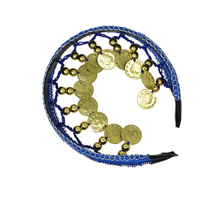 Diadema con monedas de oro azul oscuro, adultos