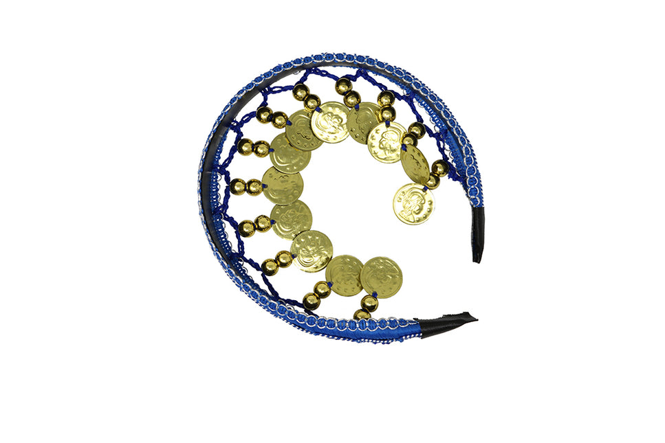 Diadema con monedas de oro azul oscuro, adultos