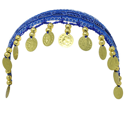 Diadema con monedas de oro azul oscuro, adultos