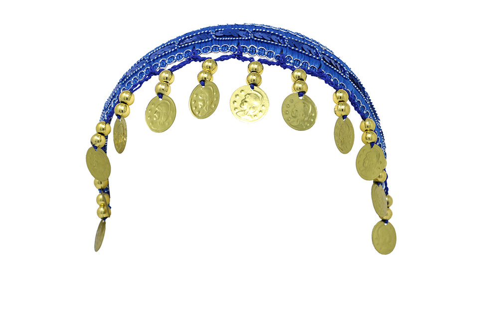 Diadema con monedas de oro azul oscuro, adultos