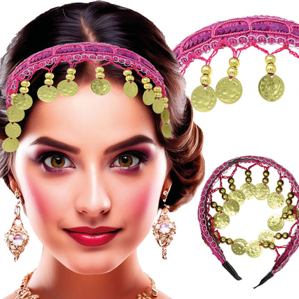 Diadema con monedas de oro fucsia, adultos