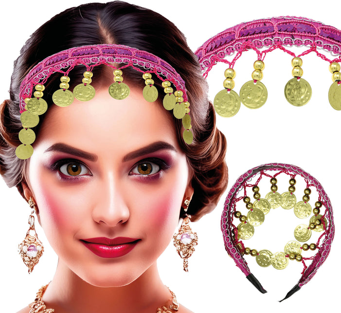 Diadema con monedas de oro fucsia, adultos