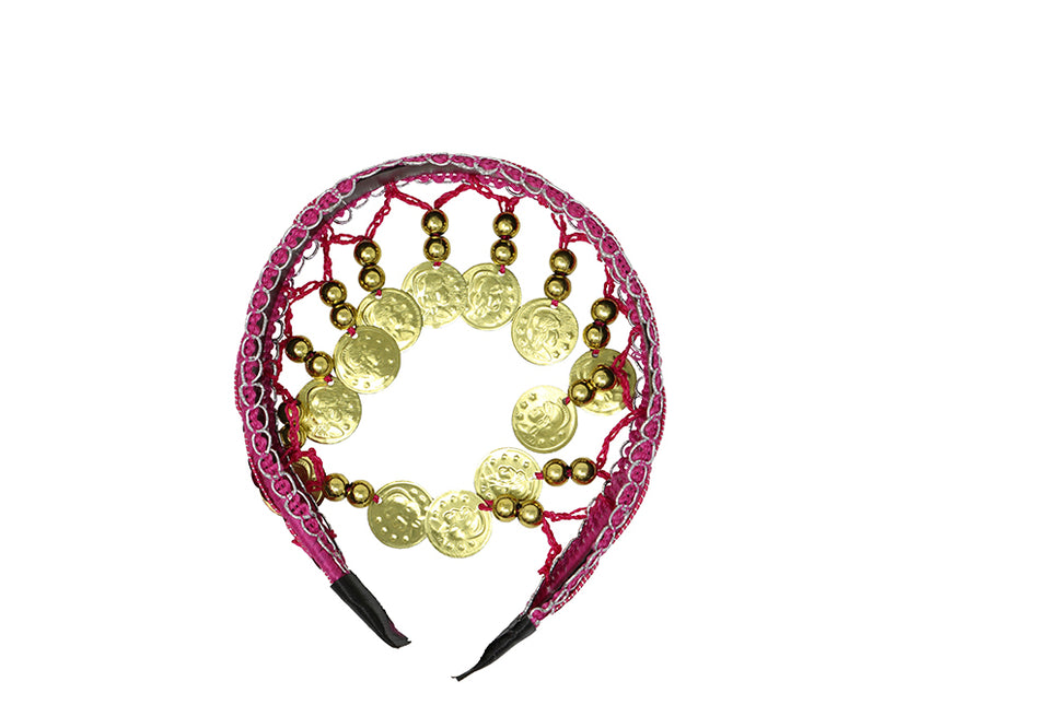 Diadema con monedas de oro fucsia, adultos