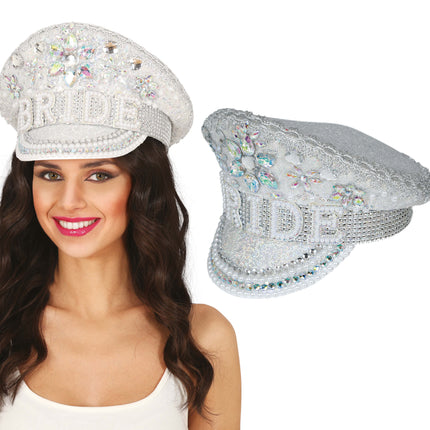 Sombrero de capitán de novia con joyas, adultos