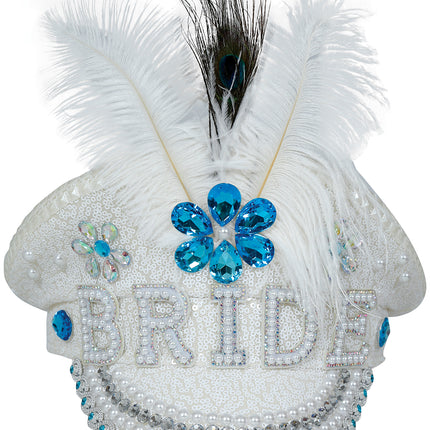 Sombrero de capitán de novia con pluma joya, adultos