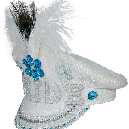 Sombrero de capitán de novia con pluma joya, adultos