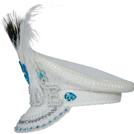 Sombrero de capitán de novia con pluma joya, adultos