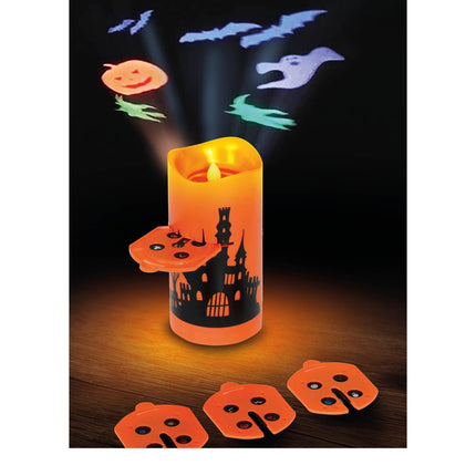 Proyector Led Halloween Vela Naranja 16cm