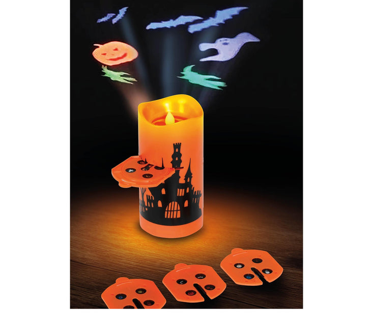 Proyector Led Halloween Vela Naranja 16cm