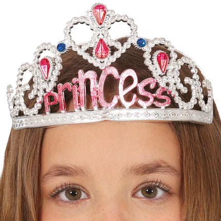 Tiara de princesa de plata con piedras preciosas, infantil