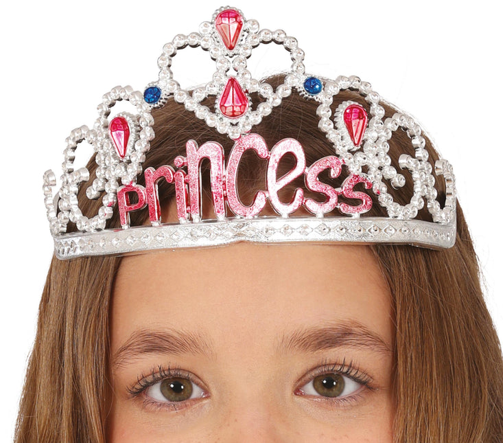 Tiara de princesa de plata con piedras preciosas, infantil