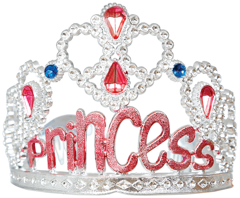 Tiara de princesa de plata con piedras preciosas, infantil