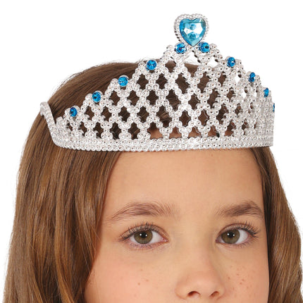 Princesa de hielo diadema de plata corazón azul, niños