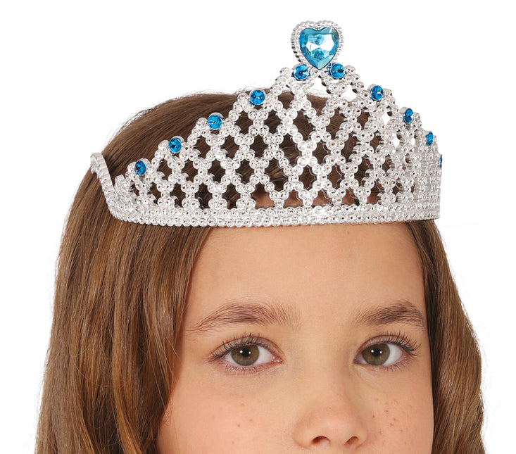 Princesa de hielo diadema de plata corazón azul, niños