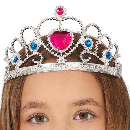 Tiara de plata con corazón rosa, niños