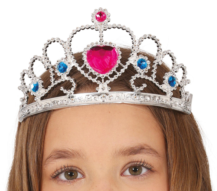 Tiara de plata con corazón rosa, niños