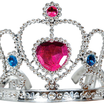 Tiara de plata con corazón rosa, niños