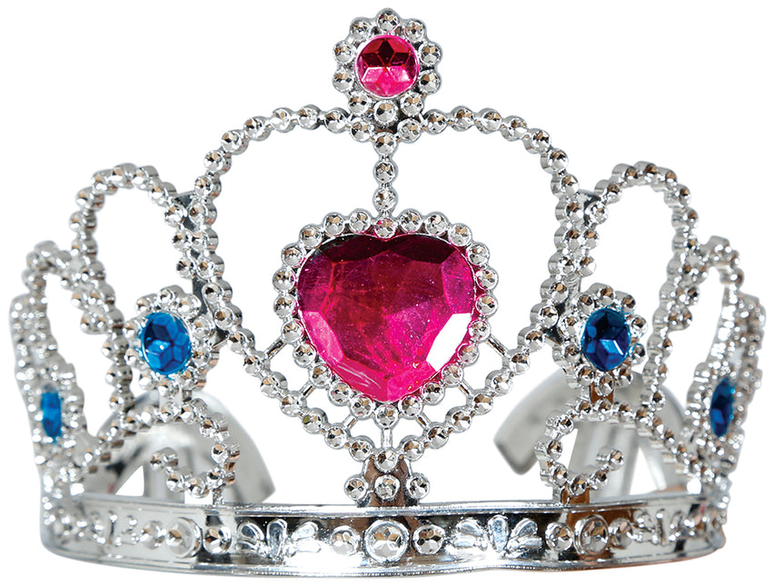 Tiara de plata con corazón rosa, niños