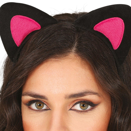 Diadema con orejas de gato rosa, adultos