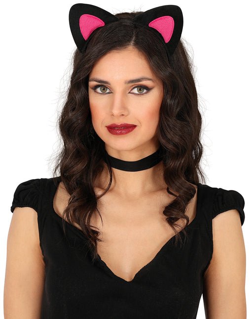 Diadema con orejas de gato rosa, adultos