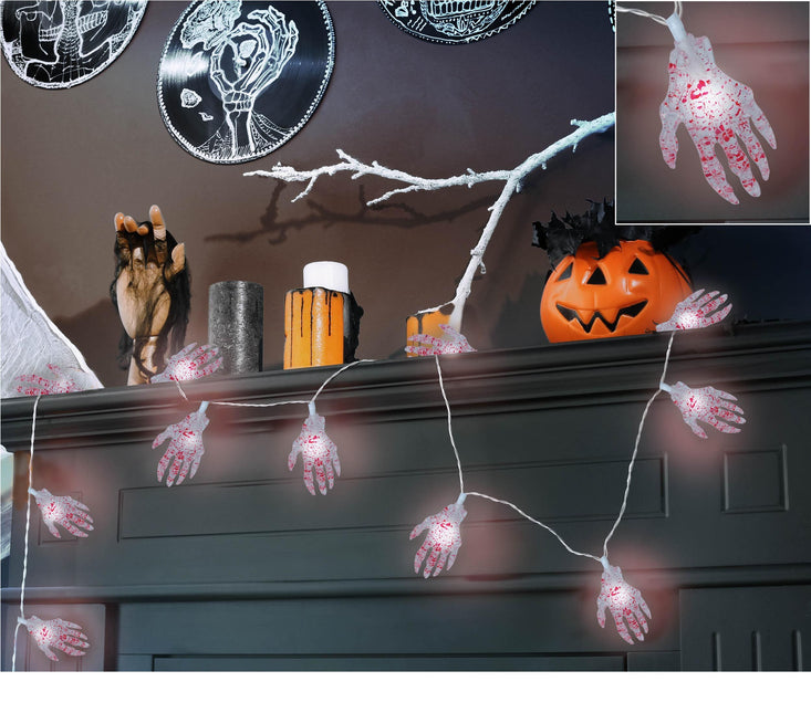 Guirnalda de luces de Halloween Mano de esqueleto LED 1,15 m