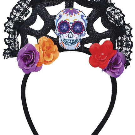 Diadema Día De Los Muertos Flores y Calavera