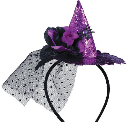 Diadema de Halloween Morada Mini Sombrero de Bruja