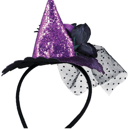 Diadema de Halloween Morada Mini Sombrero de Bruja