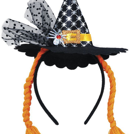 Diadema de Halloween Mini Sombrero de Bruja Trenzas Naranja