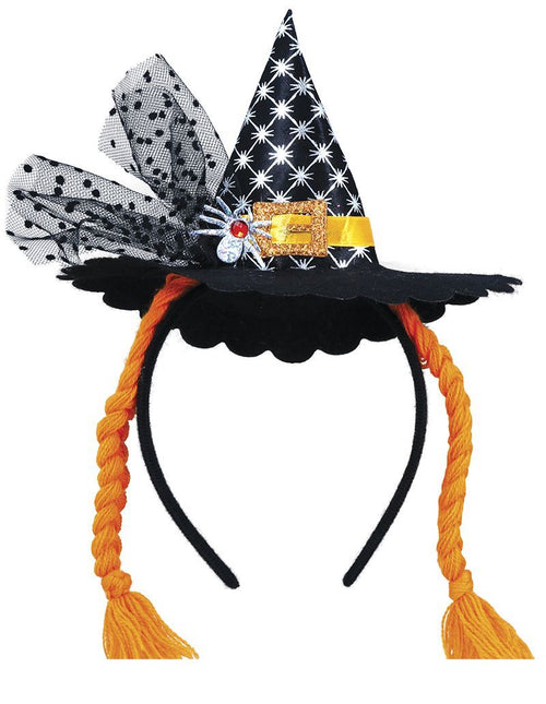 Diadema de Halloween Mini Sombrero de Bruja Trenzas Naranja