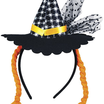 Diadema de Halloween Mini Sombrero de Bruja Trenzas Naranja