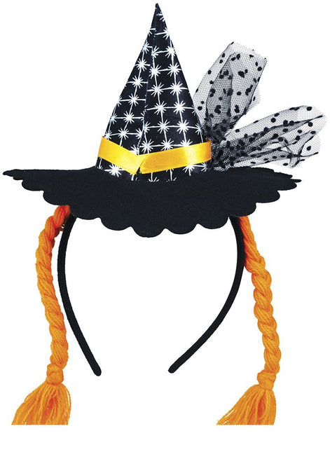 Diadema de Halloween Mini Sombrero de Bruja Trenzas Naranja