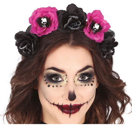 Diadema Halloween Flores Negro Morado