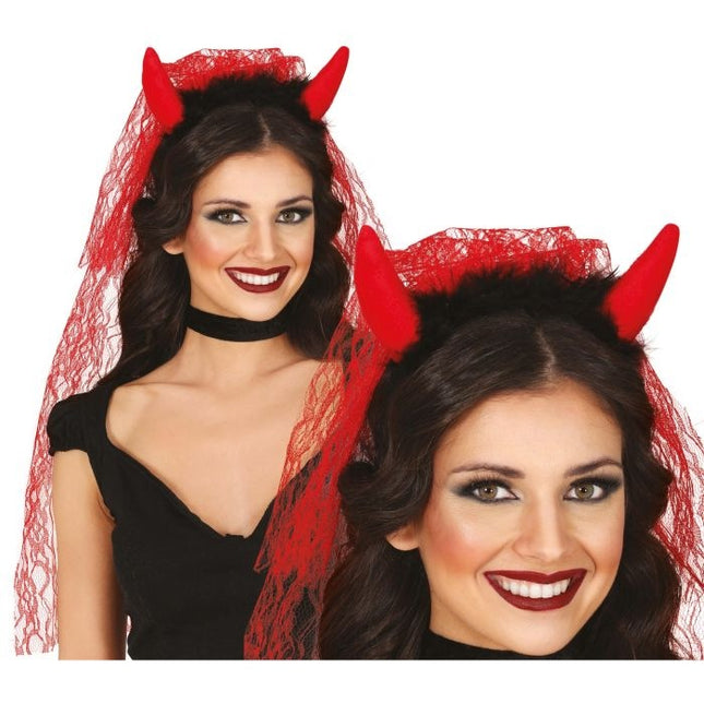 Diadema de Halloween Diablo con Velo