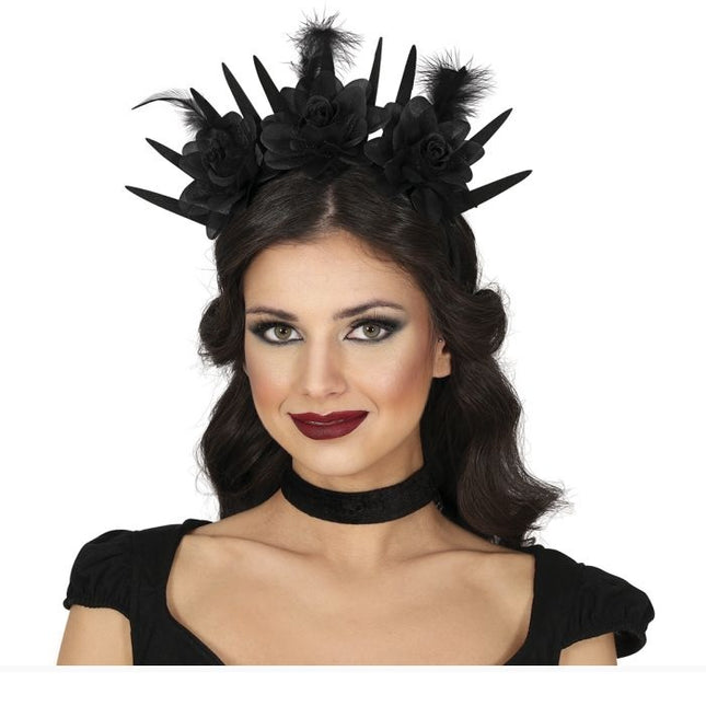 Diadema Halloween Flores Negras