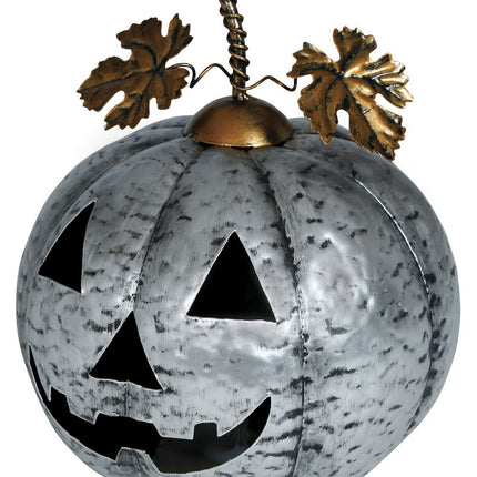 Decoración Halloween Calabaza Plateada Con Luz 16cm