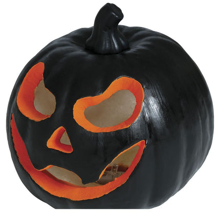 Decoración de Mesa Halloween Calabaza Negra Con Luz 16cm