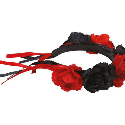 Diadema Halloween Flores Rojo Negro