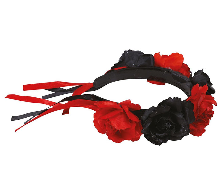 Diadema Halloween Flores Rojo Negro