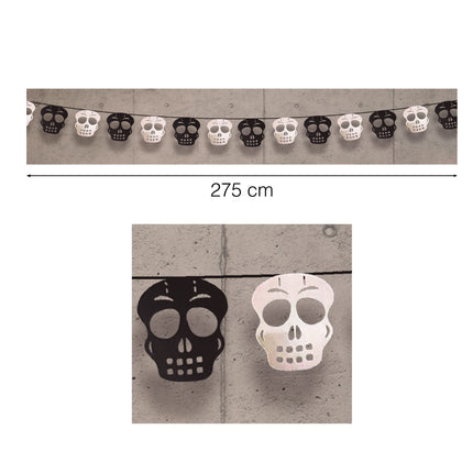 Banderola Halloween Calaveras Negro Plata 2,75m