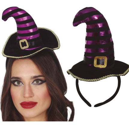 Halloween Tiara Sombrero de Bruja Negro Morado