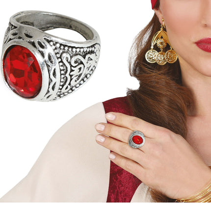 Anillo de plata con rubí rojo