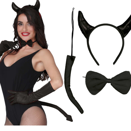 Conjunto de disfraz de Halloween Diablo negro para mujer