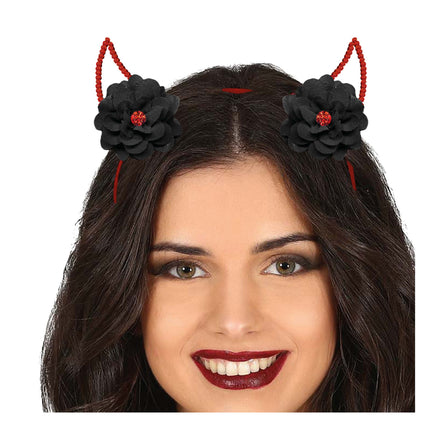 Diadema de Halloween Diablo con Flores