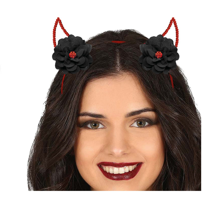 Diadema de Halloween Diablo con Flores